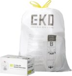 EKO 2.6 Gallon / 7-10 Liter, 80 Count Small Drawstring Trash Bags, Extra-Strong Unscented Garbage Bags, Easy-Dispense Roll for Kitchen & Household Use, Resists Tears, Leaks and Punctures, Code B White - Image 2
