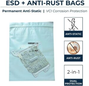 ESD Anti-Static Poly Bags with VCI Anti-Rust Protection (10x12 inches - 3 Mil) Reclosable Zip - Cortec EcoSonic VpCI-125 HP (Pack of 10 bags) - Image 2