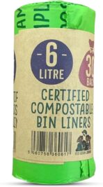 Eco Green Living 6 Litre Compostable Bin Liners, Plastic Free & Recyclable Caddy Bags for Food Waste, Leak Resistant Small Bin Liners, 36 x 66 cm - Six Pack (180 Bags) - Image 2
