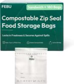 FEBU Sandwich Compostable Food Storage Bags, 180 Count | Certified Home Compostable & Biodegradable | PFAS & BPA Free, Non-Plastic Zipper Bags | Leak-Proof & Resealable | 6.5"x 5.88” - Image 2
