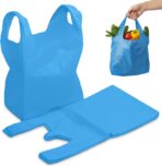 FERRIS 200 Count Large Plastic Shopping Bags with Handles (11"x17"x21") | Heavy-Duty Vest-Style Carrier Bags for Grocery Stores, Retail, Takeout, Markets & Kitchen Use - Blue - Image 2