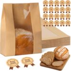 FUNFERY 30 Pcs Sourdough Bread Bags for Home Made Bread Sourdough,Large Paper Bags for Breads Gifting with Window & Cute Seal Stickers,Loaf Bags for Bakery Packaging and Storage(12.79"x8.26"x3.54") | breathable material, cute sticker - Image 2