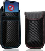 Faraday Bags For Phones,Faraday Phone Bag,Go Dark Bags For Cell Phones,Carbon Fiber Surface Signal Blocking Pouch, Car Key/Wifi/Rfid/Gps Signal Blocker With Red Blue Stiching - Image 2