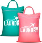 Fiodrimy 2 Pcs Large Travel Laundry Bags - Washable Waterproof Wet Dry Bags for Dirty Clothes, Swimsuits, Workout & Gym Clothes - Pink & Blue - Image 2