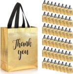 Fumete 50 Pcs Glossy Thank You Gift Bag with Handles 8 x 4 x 10 Inch Non Woven Reusable Gift Bags with Glossy Finish for Wedding Birthday Partys Engagements Anniversaries Holiday(Gold) - Image 2