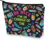 G2TUP RX Pharmacy Technician Funny Makeup Bag I am in Charge of the Happy Pills Gift for Pharmacy Graduation (Be Nice I am New) - Image 2