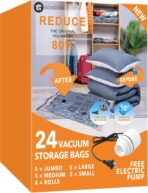 GONGSHI Vacuum Storage Bags, Space Saver Seal Bags For Clothing, Blankets, Comforters, Pillows, Clothes Storage,Travel Luggage,24 Combo-EPUMP - Image 2