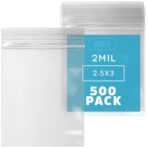 GPI - Pack of 500, 2.5" x 3" 2 Mil Thick - Clear Plastic Reclosable Zip Bags - Bulk, Strong & Durable Poly Baggies with Resealable Zip Top Lock for Travel, Storage, Packaging & Shipping - Image 2