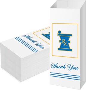 Geiserailie 1000 Pcs White Kraft Small Pharmacy Paper Bags, 3.5 x 1.5 x 10 Inch Printed with Rx & Thank You in Blue and Gold, Medication Disposal Bags for Drug Stores - Image 2