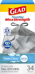 Glad ForceFlex MaxStrength Kitchen Trash Bags, 13 Gal, Fresh Clean Febreze, 34 Ct (Package May Vary) - Image 2