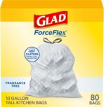 Glad ForceFlex Tall Kitchen Drawstring Trash Bags, 13 Gal, Fragrance Free, 80 Ct (Package May Vary) - Image 2