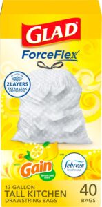 Glad ForceFlex Tall Kitchen Drawstring Trash Bags, 13 Gal, Gain Lemon Zest, 40 Ct (Package May Vary) - Image 2