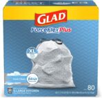 Glad Trash Bags, Force Flex Kitchen Pro Drawstring Garbage Bags, Fresh Clean, 80 Count - Image 2