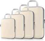 Gonex Compression Packing Cubes, 4pcs Expandable Storage Travel Luggage Bags Organizers (Cream) - Image 2