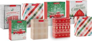 Hallmark Rustic Bag Assortment (8 Bags: 4 Medium 9", 4 Large 13") Snowy Red Barn, Red Truck, Plaid, Painted Wood Sign - Image 2