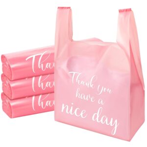 Harloon 200 Pcs Thank You T Shirt Bags Plastic 12'' x 20'' Reusable and Disposable Bags for Small Businesses Grocery(Pink) - Image 2