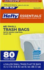 Hefty Essentials Flap Tie 4 Gallon Trash Bags, 80 Count, Small Scented Trash Bags for Bathrooms, Bedrooms, Dorm Rooms, Home Offices, and More, Fresh Linen Scent, White - Image 2