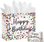 Horaldaily 13" Large Birthday Gift Paper Bags with Tissue Paper and Card, Happy Birthday Dots Streamers Gift Paper Bag for Men Women Kids Birthday,1Pcs - Image 2
