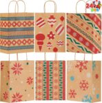 JOYIN 24 Christmas Kraft Gift Bags for Classrooms and Party Favors, Holiday Goody Gift Bags for Xmas Present Wrapping, Christmas Decorations, Party Supplies Decor (10.2" x 4.2" x 6.3 ") - Image 2