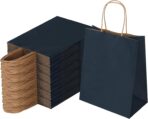 Joybe 100 Pack 8x4.75x10 Inch Medium Navy Blue Kraft Paper Bags with Handles Bulk, Craft Paper Gift Bags for Party Favors Retail Shopping Business Goody Merchandise Take Out Blank Sacks (100pcs) - Image 2