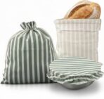 KIBAGA Beautiful Linen Bread Bag Set and Proofing Cover For Homemade Sourdough Bread - Keeps Your Loaf Fresh for Days - Reusable and Easy to Clean Storage Bag, The Perfect Baking Accessories - Image 2