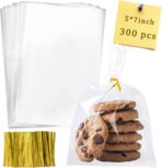 Labeol Cellophane Bags 300Pcs 5X7 Treat Bags with Ties Goodie Bag Clear Plastic Bag for Packaging Favor Gift Cookie Candy Bakery - Image 2