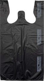 Large Plain Black (400 Count) Embossed T-Shirt Bag, 12 inch X 7 inch X 22 inch, 17 mic, Black Bags with Handled, Bulk, Grocery, Retail, Heavy Duty - Image 2