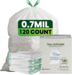 Large Trash Bag 13 Gallon Tall Drawstring 100% Post-Consumer Recycled Garbage Bag Waste Bag for Kitchen Office (120 Count, 0.7 Mil) - Image 2
