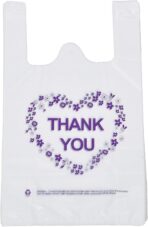 LazyMe Thank You T Shirt Bags, White Plastic Grocery Bags with Handles, Standard Supermarket Size, 12 x 20 inch (100 PCS) - Image 2