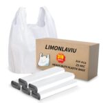 LimonLaviu Plastic Bags with Handles - 310 Count, 25 Mic/1 Mil Strong White T Shirt Bags for Small Business, Restaurants - 11.5'x 6.5" x 21' - Image 2