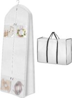 MISSLO Portable 70" Wedding Dress Garment Bag with Bride Tote Bag 8'' Gusseted Dress Bags for Gowns Long 4 Pockets Dress Cover for Women, White - Image 2