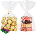 NPLUX 100 Pack Cellophane Bags Clear Flat Bottom Cellophane Treat Bags Gusseted with 100 Pack Twist Ties for Candy Popcorn Cookie Small Gift Wrapping(6×9×2.4 Inches) - Image 2