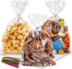 NPLUX 100 Pack Cellophane Bags Small Plastic Cookie Bag Clear Treat Bags with Twist Ties for Small Gift Party Favors, Bakery, Candy, Popcorn (6×10In) - Image 2