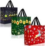Nush Nush Festive Large Christmas Bags for Gifts - Set of 12 Large Christmas Gift Bags with Handles (4 Each of Blue, Green and Red Colors) - Reusable Gift Bag for Holiday Gifts, Presents - 13x5x11 - Image 2
