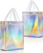 Nush Nush Iridescent Gift Bags Medium Size - Set of 12 Reusable Holographic Gift Bags with Handles - Goodie Bag for Birthdays, Bachelorette, Weddings, Holidays, Valentines, Events - 8"W x 4"D x 10"H - Image 2