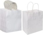 Oikss 100 Pack 8x4.75x10 Inch Medium White Kraft Paper Bags with Handles Bulk for Birthday Wedding Party Favors Grocery Retail Shopping Business Takeout Goody Craft Gift Bags Sacks, (100pcs Count) - Image 2