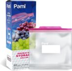 PAMI Leakproof Reusable Double Zip Sandwich Bags with Expandable Bottom and Write-On Label, Food Storage Zipper Bags (Gallon 60 Clear) - Image 2