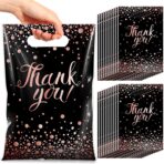 Pajean 100 Pcs Thank You Bags Bulk Small Thank You Plastic Gift Bags with Handle Dots Goodie Treat Shopping Wrap for Birthday Party Favors Business Wedding Baby Shower, 6.7" x 9.8"(Black Rose Gold) - Image 2