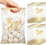 Pajean 100 Pcs Thank You Bags Bulk Small Thank You Plastic Gift Bags with Handle Dots Goodie Treat Shopping Wrap for Birthday Party Favors Business Wedding Baby Shower, 6.7" x 9.8"(Clear Gold) - Image 2