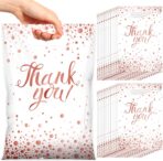 Pajean 100 Pcs Thank You Bags Bulk Small Thank You Plastic Gift Bags with Handle Dots Goodie Treat Shopping Wrap for Birthday Party Favors Business Wedding Baby Shower, 6.7" x 9.8"(White Rose Gold) - Image 2