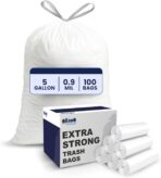 Plasticplace 5 Gallon Trash Bags - White Drawstring Garbage Bag Liners, 19" x 25" (100 Count) – Durable, Leak-Proof, Multi-Purpose Tall Kitchen, Bathroom, Office and Car TrashBags Plastic Bags 0.9 Mil - Image 2