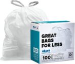 Plasticplace Custom Fit Trash Bags, Compatible with Simplehuman Code R (100 Count) White Drawstring Garbage Liners 2.6 Gallon/ 10 Liter 16.5" x 18" - Image 2