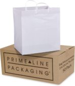 Prime Line Packaging White Plastic Bags, Shopping Gift Bags with Handles for Small Business, Food Service, Take Out, Delivery, Retail Bulk, 14x10x14.75, 50 Pack - Image 2