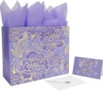 Qirrmiy 13" Large Rose Purple Gift Bag Set with Greeting Card and Tissue Paper for Women or Girls for Celebrating Birthdays, Mother's Day, Valentine's Day, Weddings, Anniversaries - Image 2