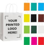 RACETOP 50 PCS Custom Kraft Paper Bags with Logo for Small Business, 8x4.5x10.8 Inch Medium Size, Personalized Gift Bags, Brown Shopping Paper bag with Handle Bulk, White Goodie Bag - Image 2