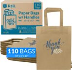 Reli. 110 Pack | 10"x5"x13" | Paper Thank You Bags w/Handles | Brown Paper Bags, Printed | Small Thank You Giftbag for Guests | Gifts, Wedding, Merchandise, Small Business - Image 2