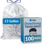 Reli. 13 Gallon Trash Bags Drawstring (100 Count) | Tall Kitchen Garbage Bags, Unscented | Ideal for Kitchen, Home | Clear Recycling Can Liners w/Drawstring - Image 2