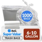 Reli. 6-10 Gallon Trash Bags | 1000 Bags | Clear | Bathroom | Strong | Garbage - Image 2