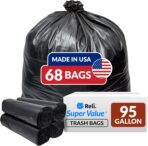 Reli. 95 Gallon Trash Bags Heavy Duty | 68 Trash Bags | Super Sizeable, Black, Garbage for Serious Cleanup - Image 2