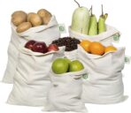 Reusable Produce Bags Cotton Washable - Organic Cotton Vegetable Bags - Cloth Bag with Drawstring - Muslin Fabric Produce Bags - Bread Bag - Set of 6 (2 Large, 2 Medium, 2 Small) - Image 2